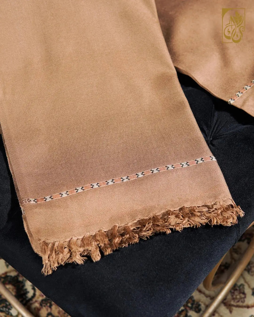 Classic Camel Brown Swati Shawl with Woven Border