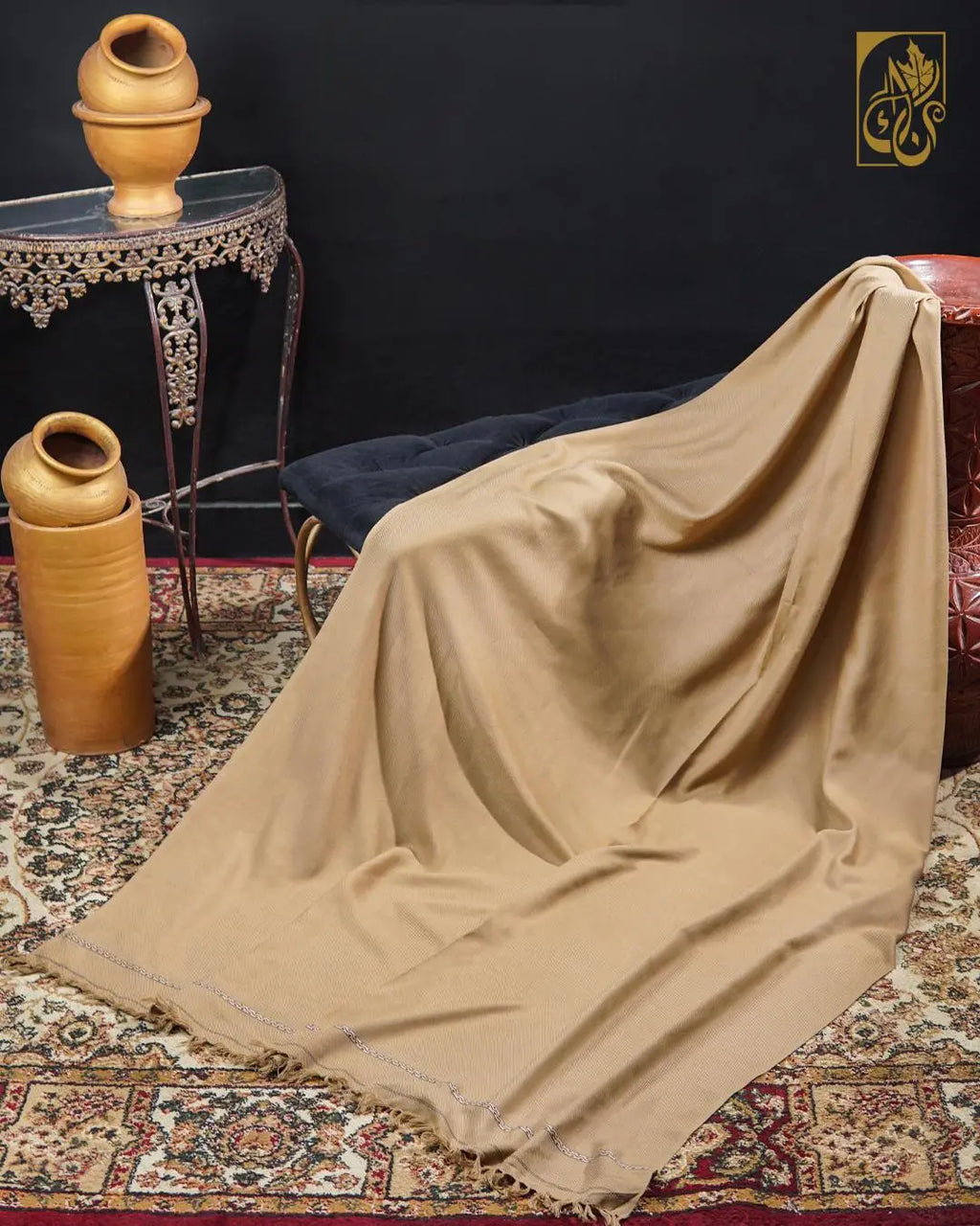 Beige Base Shawl with Woven Border
