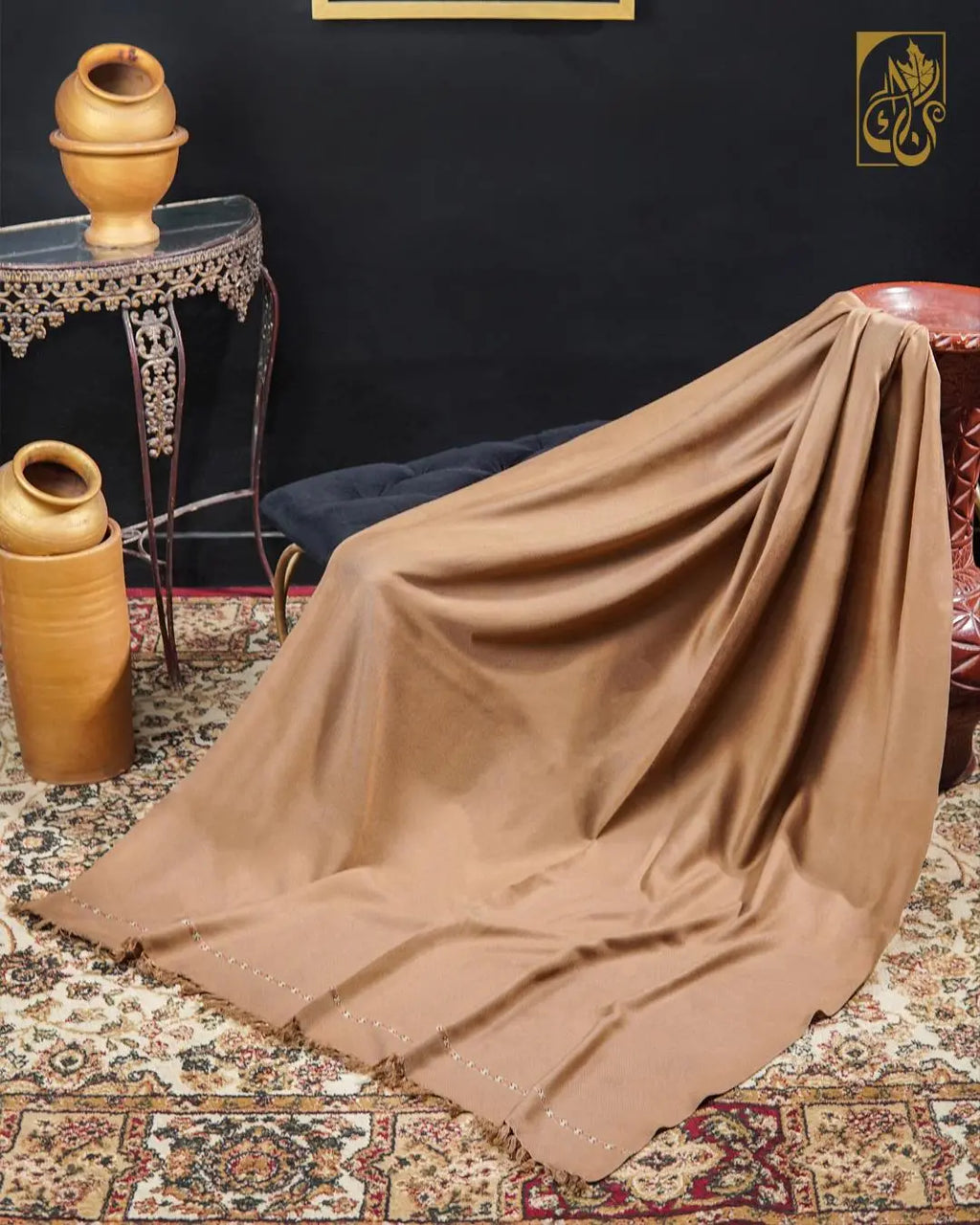 Classic Camel Brown Swati Shawl with Woven Border