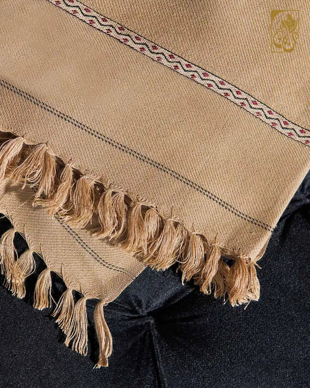 Beige Base Shawl with Woven Border