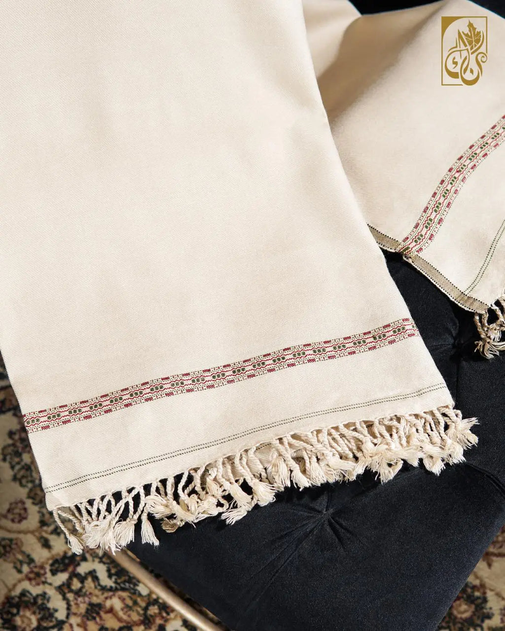 Cream Companion Tassel Shawl with Woven Border