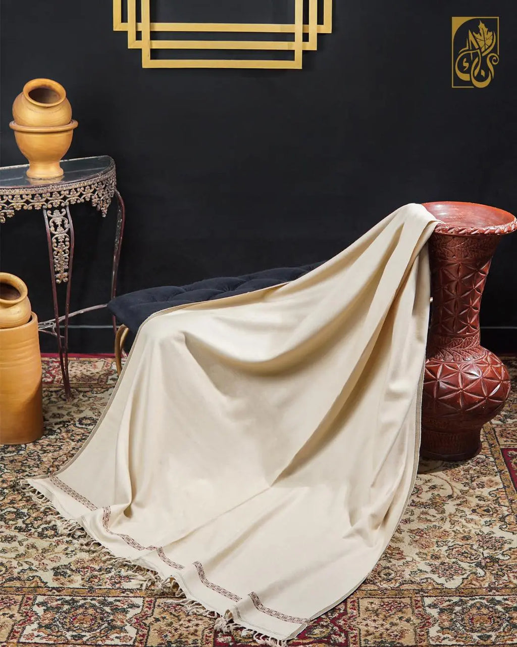 Cream Companion Tassel Shawl with Woven Border