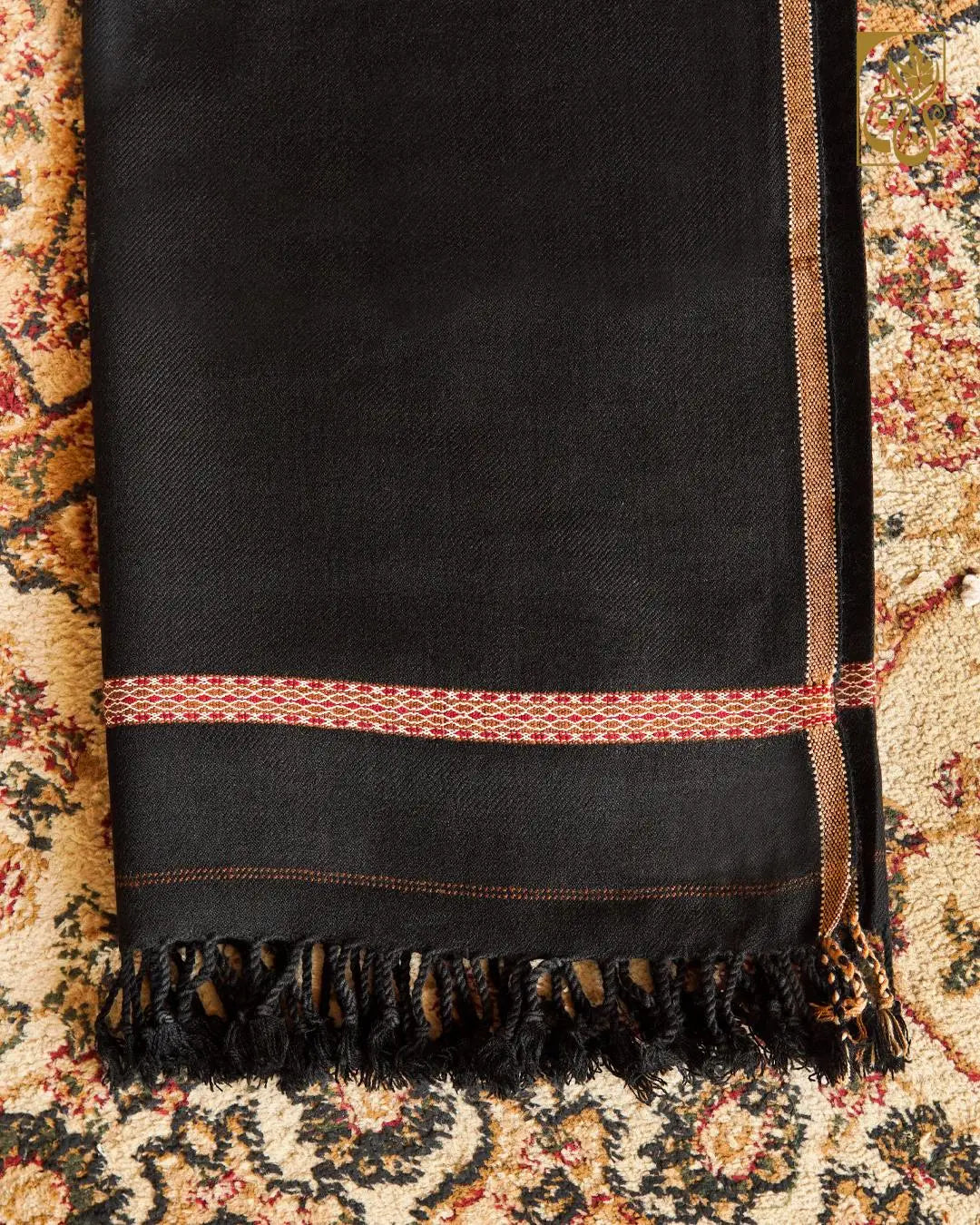 Men's Obsidian Black Formal Shawl with Contrast Red Border