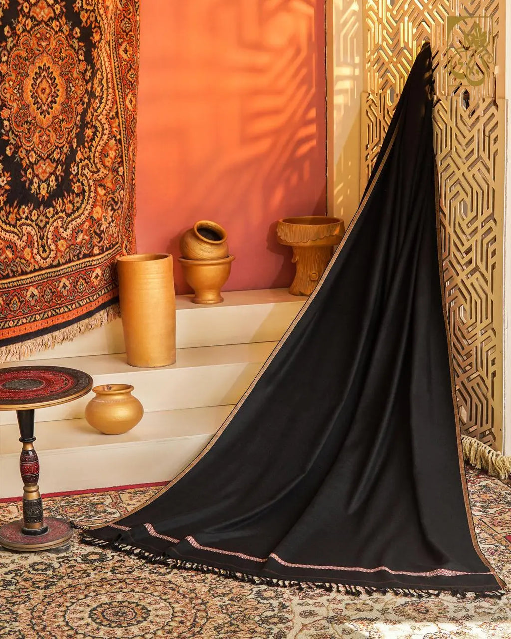 Men's Obsidian Black Formal Shawl with Contrast Red Border