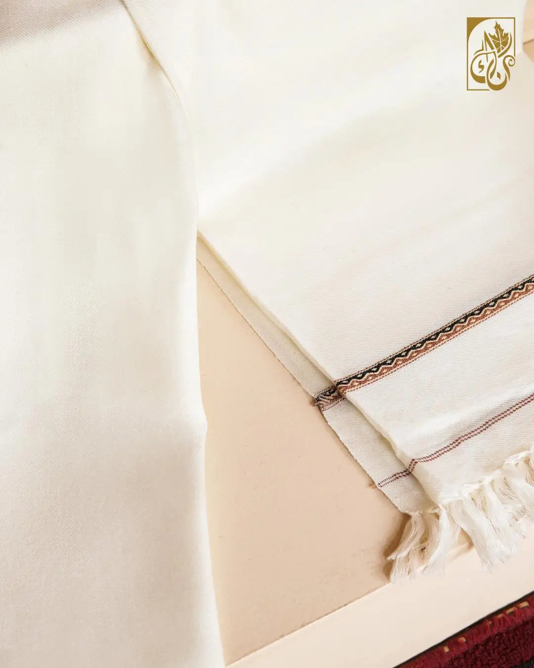 Men's Go-to Ivory Shawl with Artisan Geometric Border