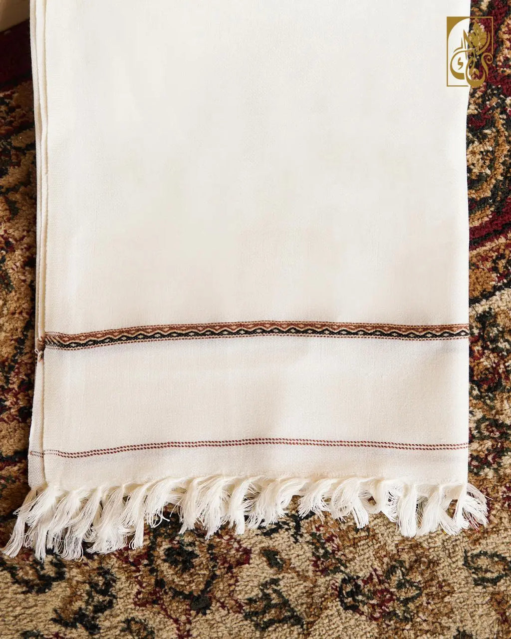 Men's Go-to Ivory Shawl with Artisan Geometric Border