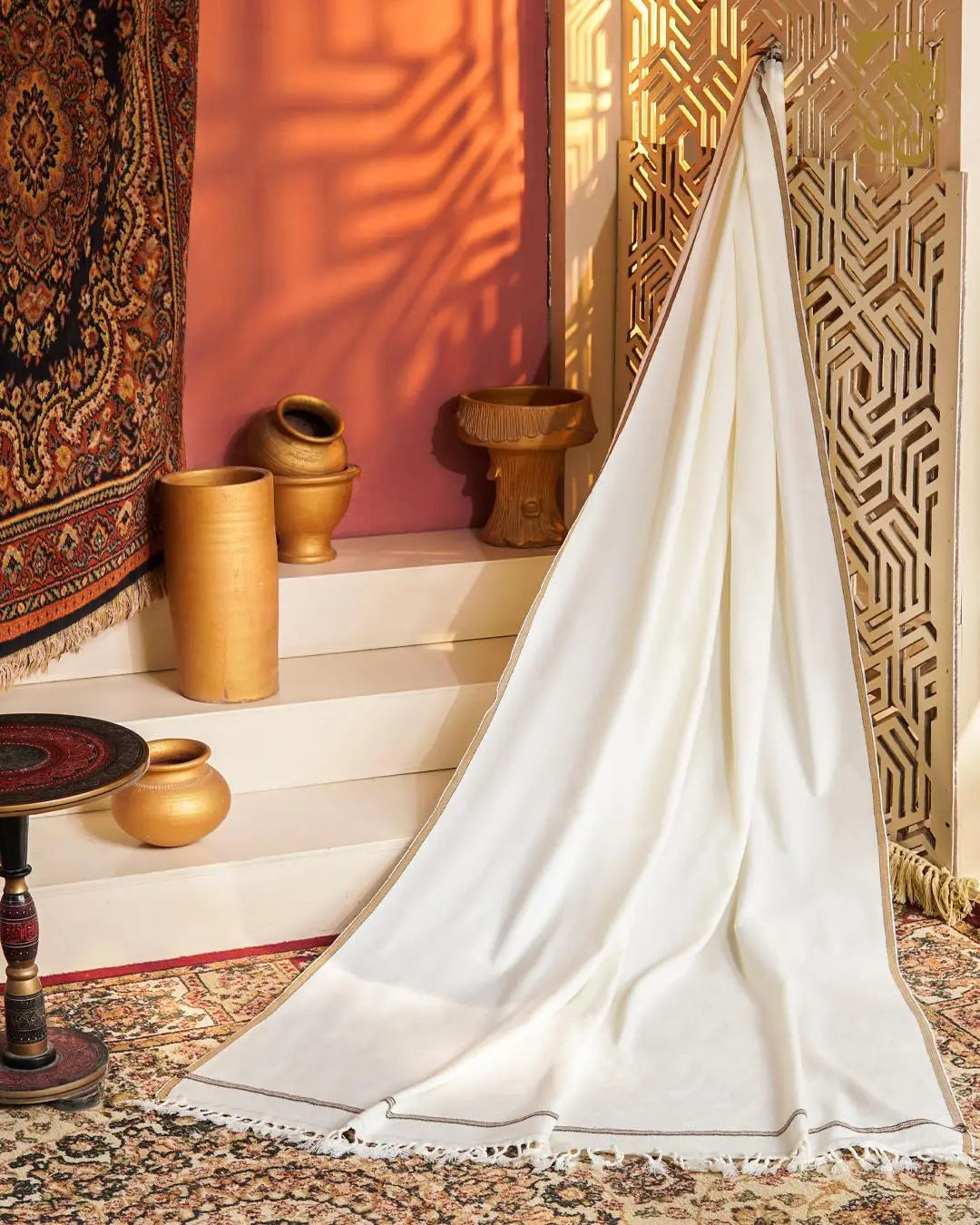 Pristine Ivory Peshawari Style Shawl