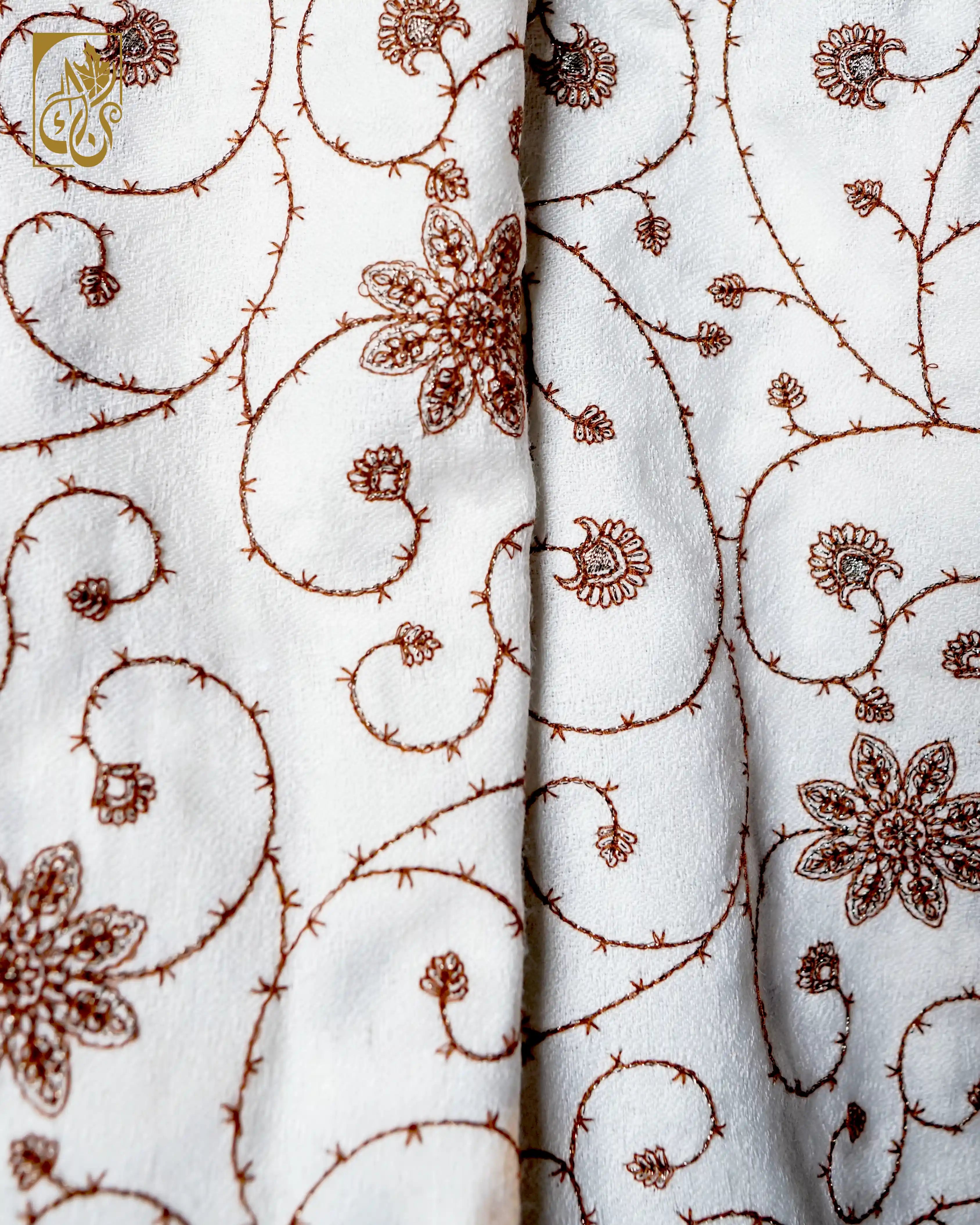 Pashmina Shawl with Celestial Bronze Zari Embroidery