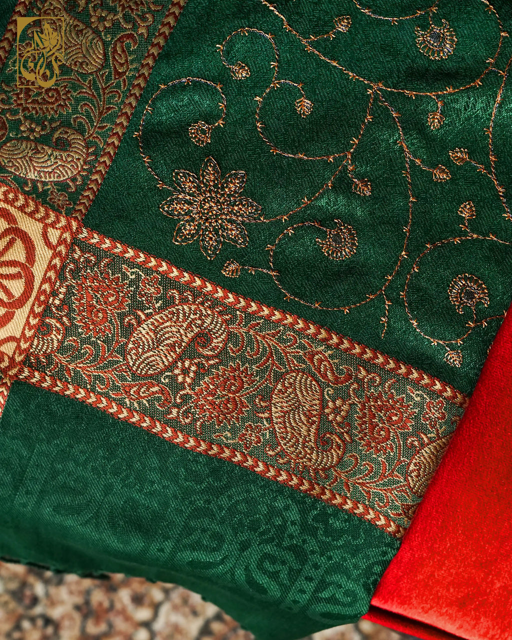 Pashmina Shawl with Celestial Gold Zari Embroidery