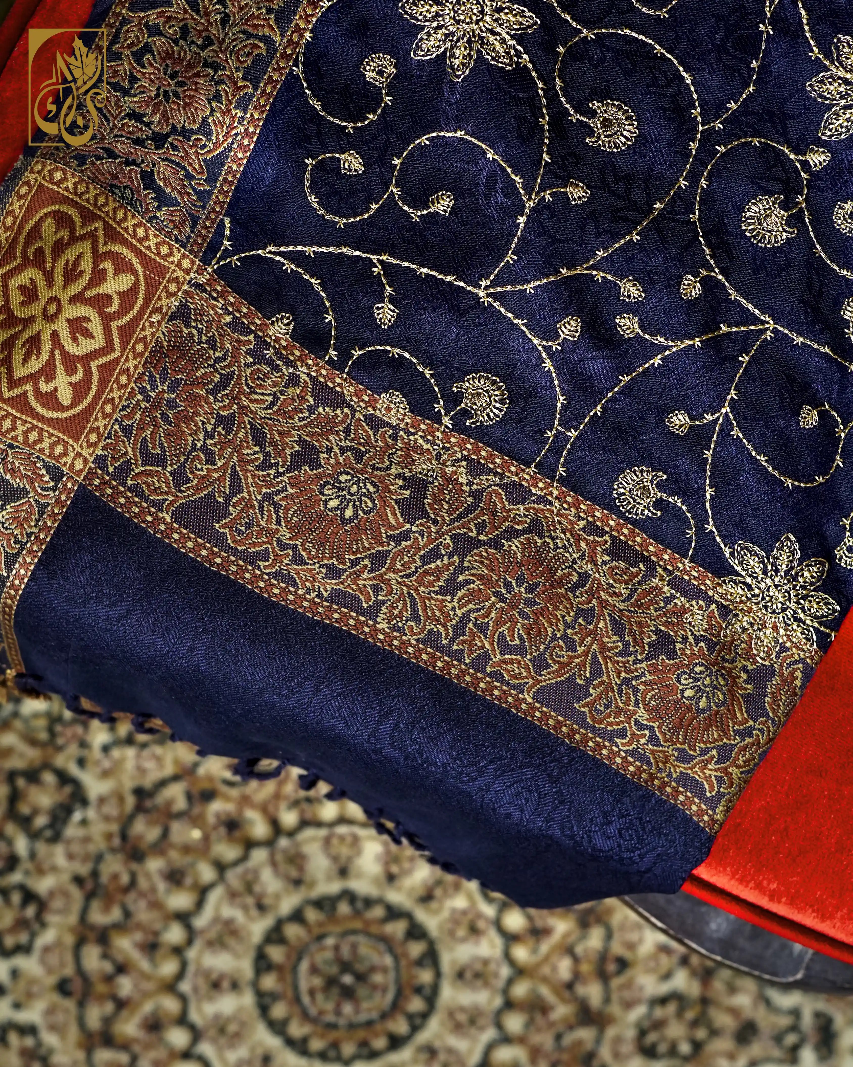 Sapphire Navy Blue Cashmilon Pashmina Shawl