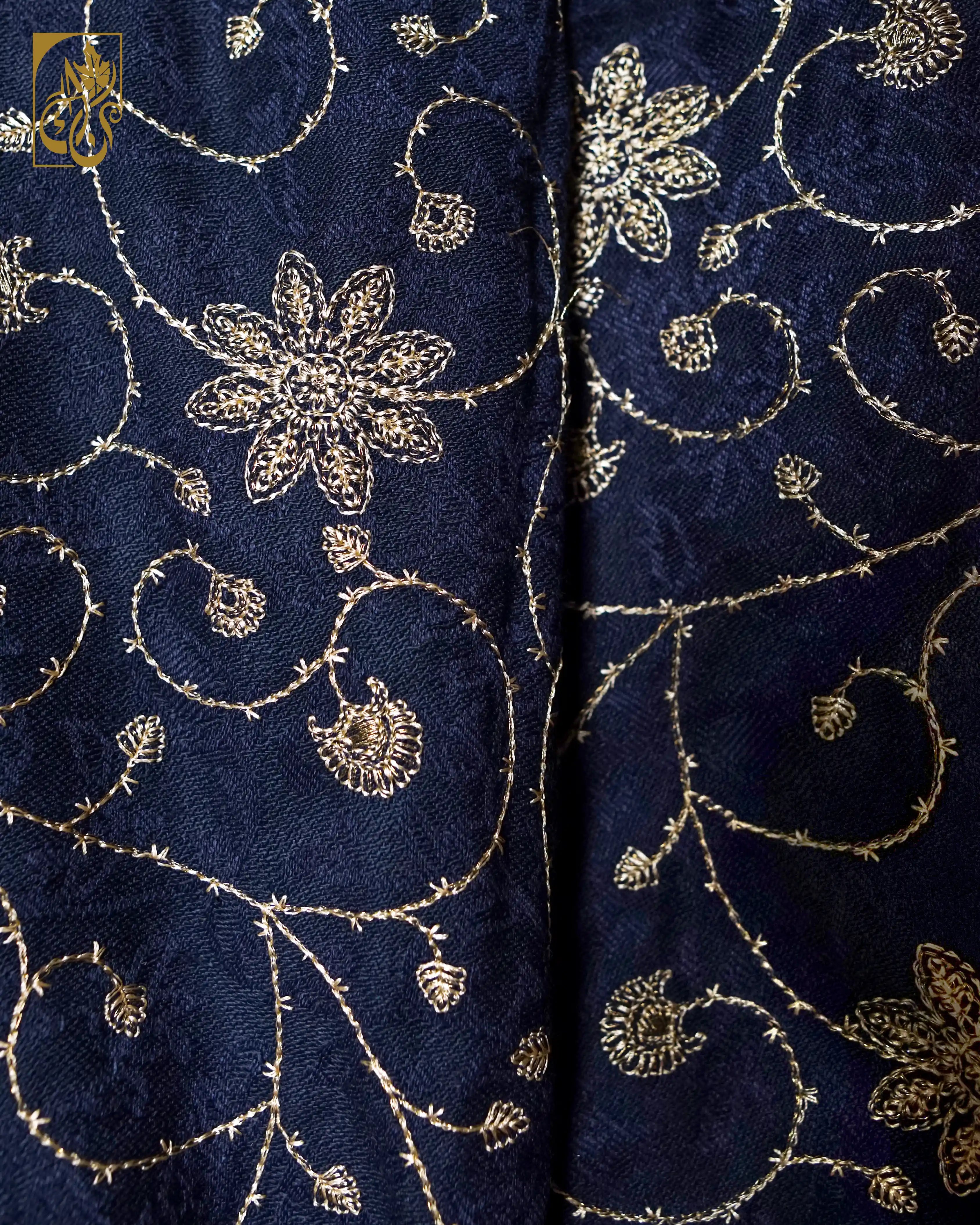 Sapphire Navy Blue Cashmilon Pashmina Shawl