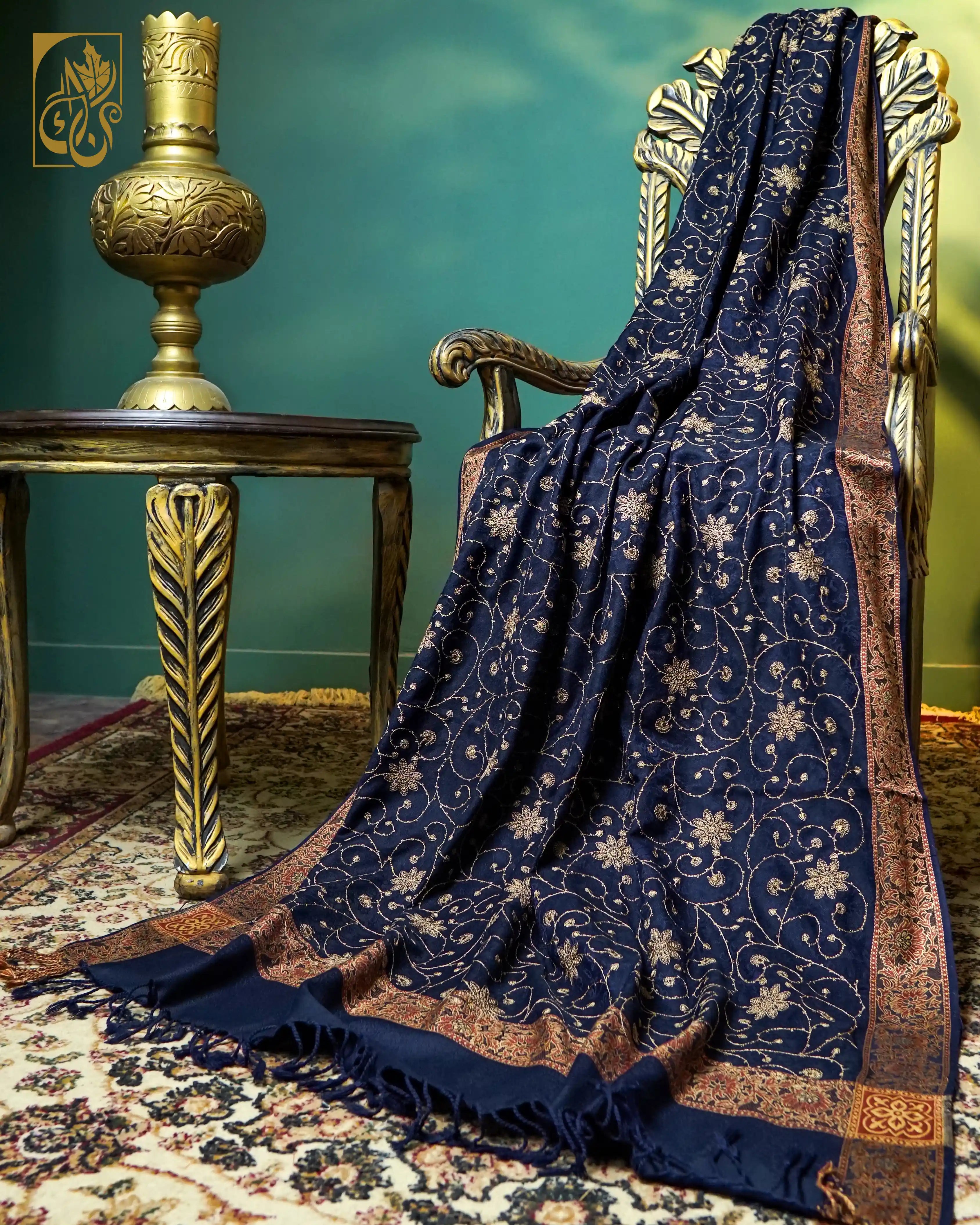 Sapphire Navy Blue Cashmilon Pashmina Shawl