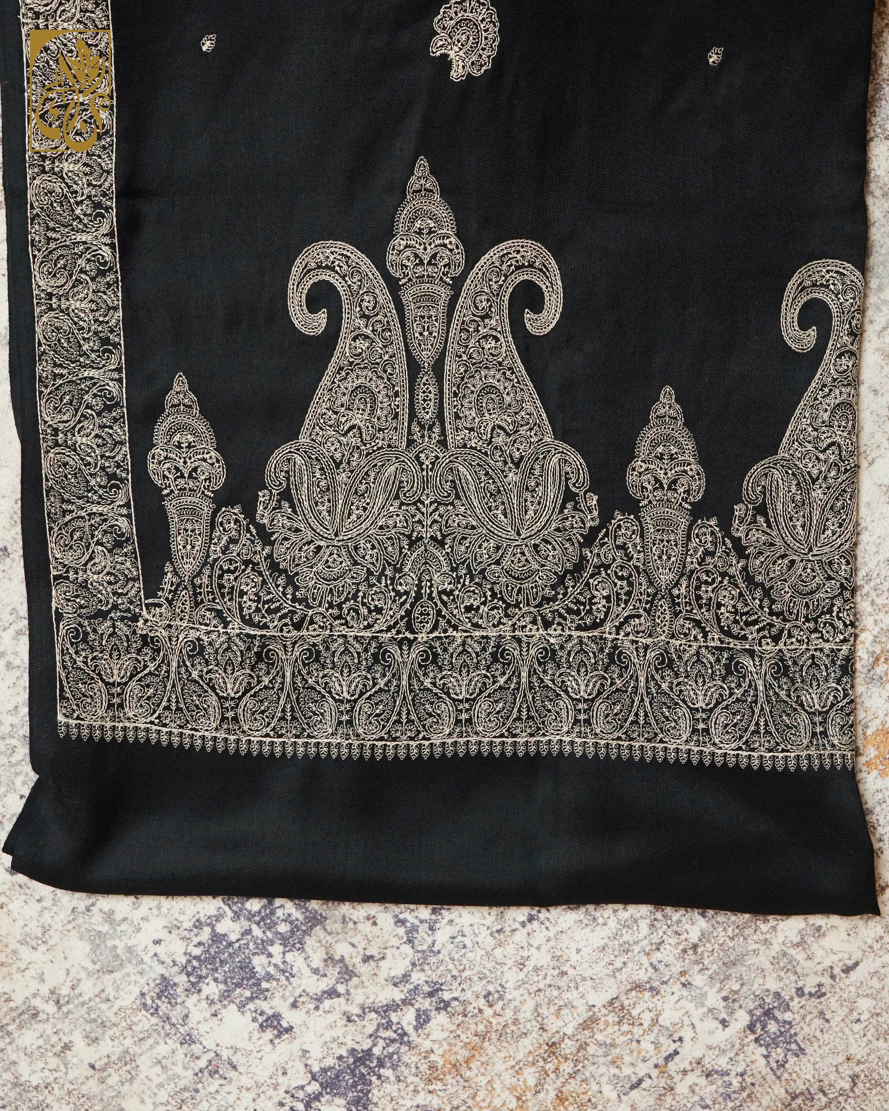 Paisley Queen Deep Black Cashmilon Shawl