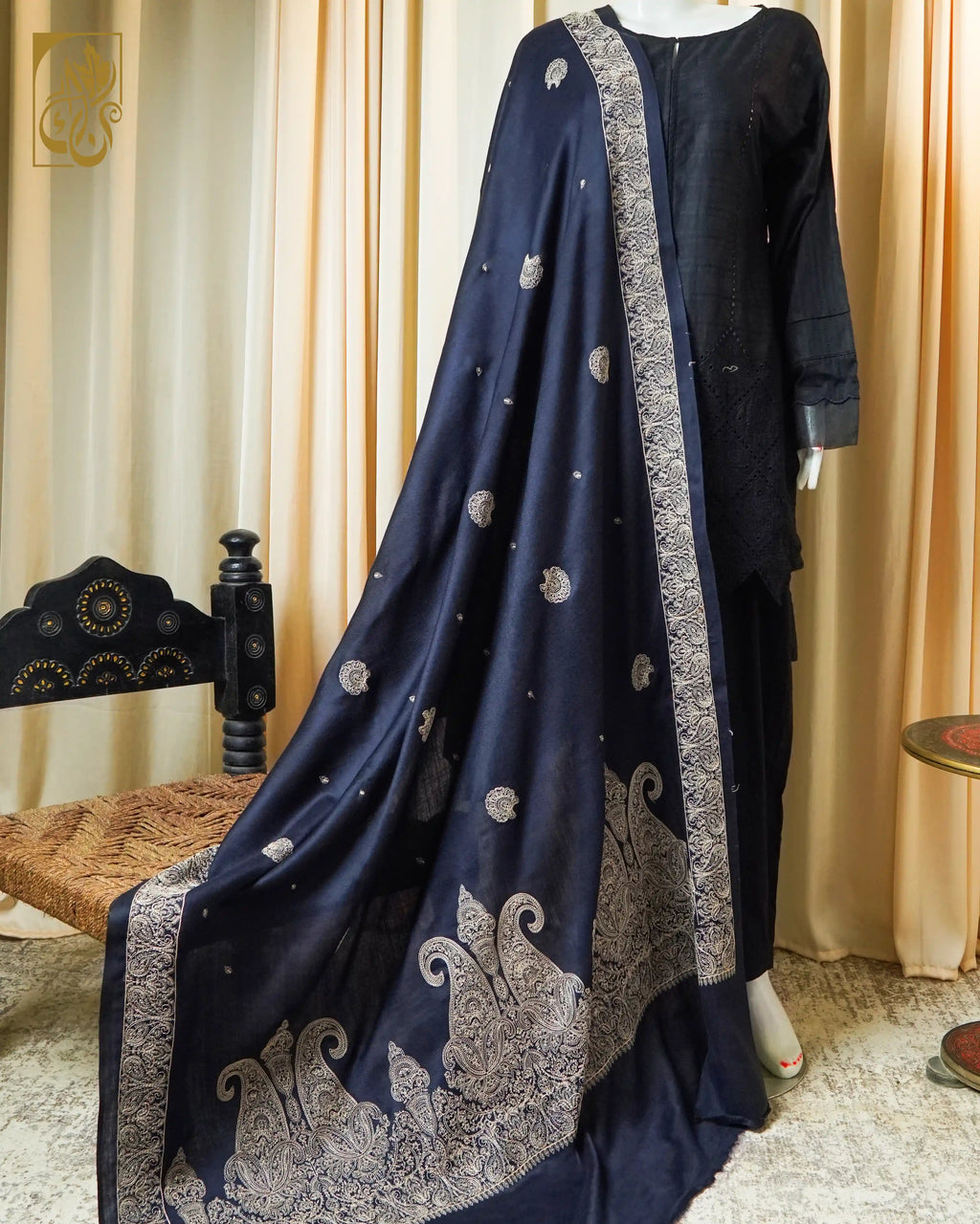 Paisley Queen Deep Sapphire Cashmilon Shawl