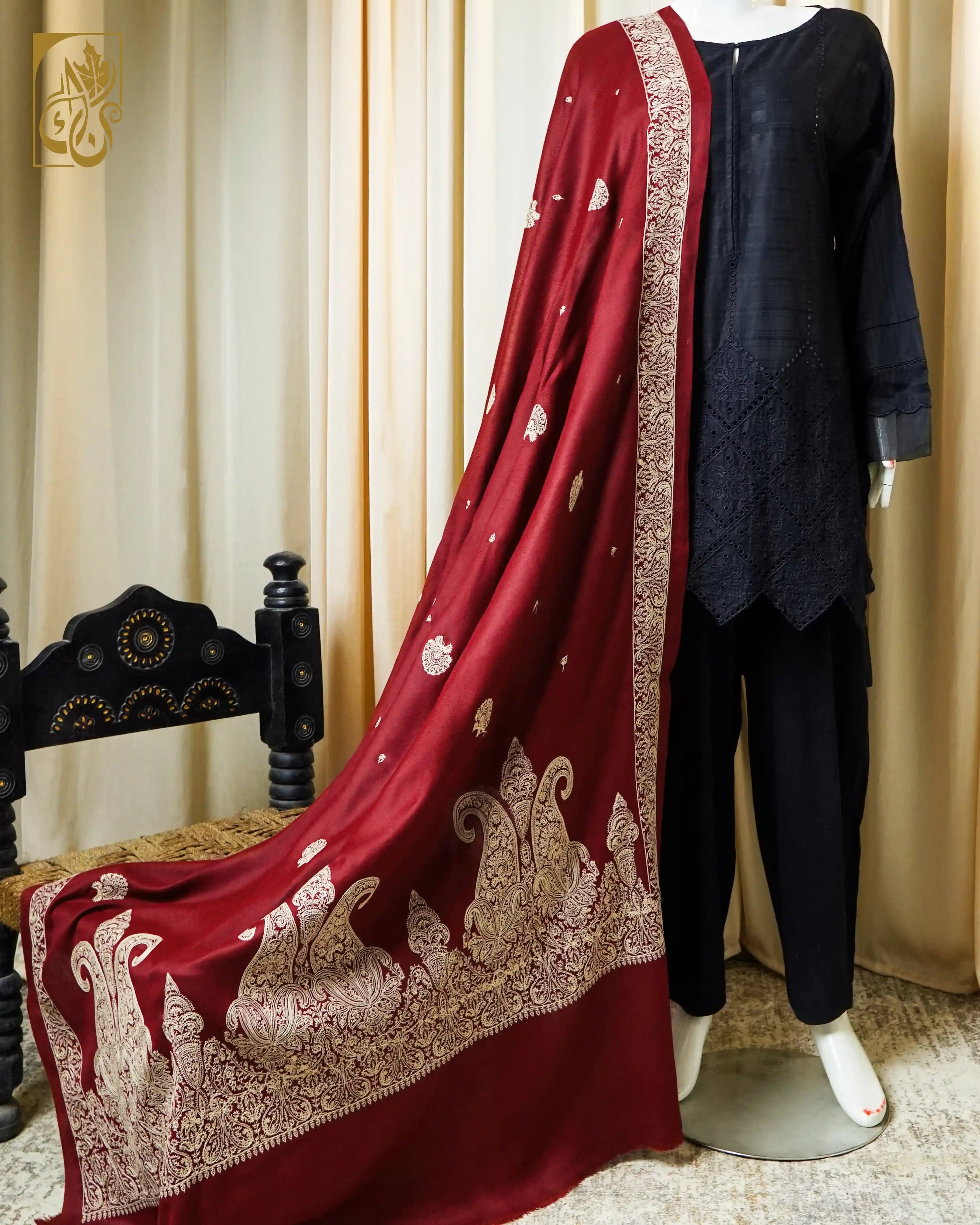 Paisley Queen Deep Maroon Cashmilon Shawl