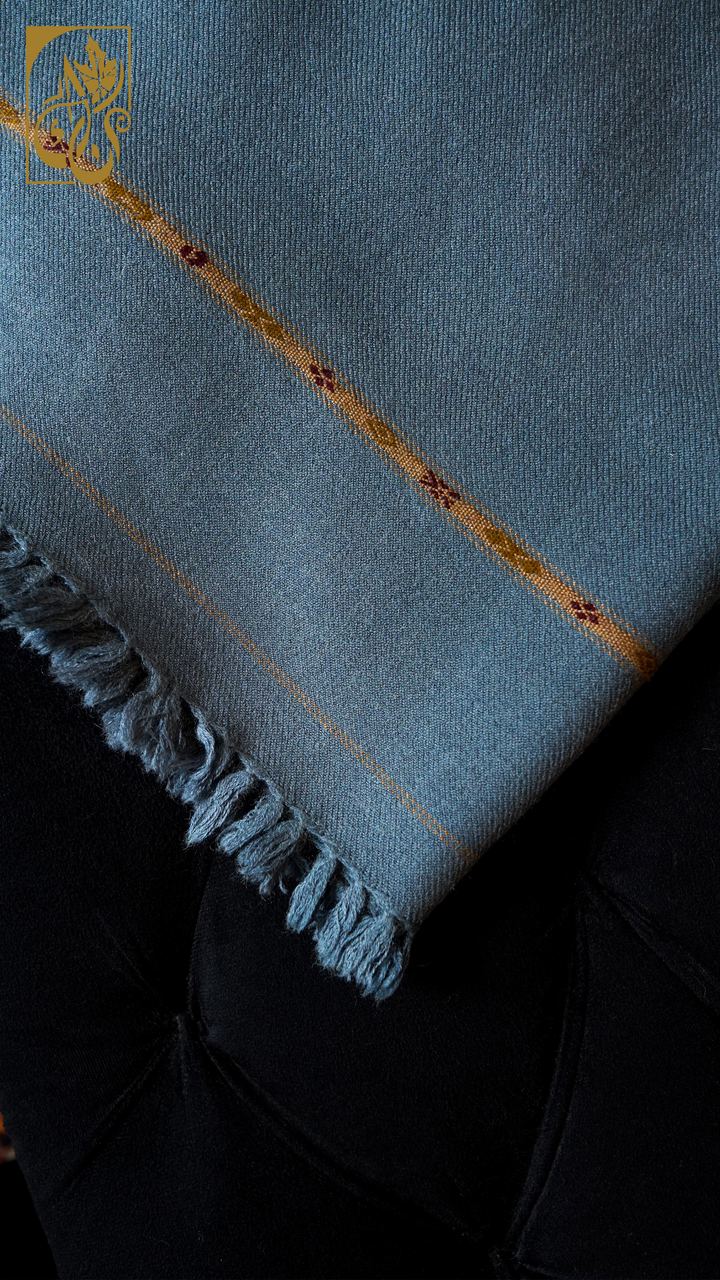 Gilgit Azur — Pure Wool Shawl, Blue-Grey